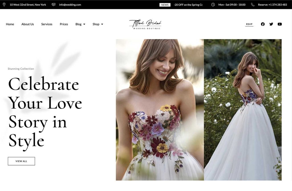 Elegant Bridal Wedding Boutique Website Design for Taylor Bridal